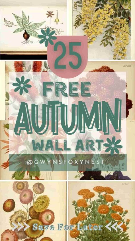 Free Autumn Wall Art Fall Botanical Prints Free, Free Fall Art Printables, Fall Printable Art, Printable Fall Pictures, Free Autumn Printables, Free Printable Fall Wall Art, Autumn Aesthetic Collage, Prints Horizontal, Botanical Prints Free