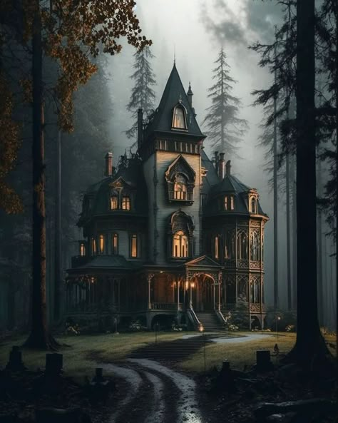 Mansion Forest, Magical Mansion, Gothic Manor, Dark Luxury, Goth Houses, Casa Hobbit, Architecture Design Ideas, Gothic Mansion, Victorian Manor