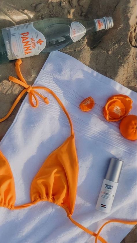 Orange Summer Aesthetic, Outfit Ideas Green, Outfits Long Skirt, Tanning Aesthetic, Pic Inspo Instagram, Swimwear Shoot, Swim Brands, Orange Outfit, Orange Aesthetic