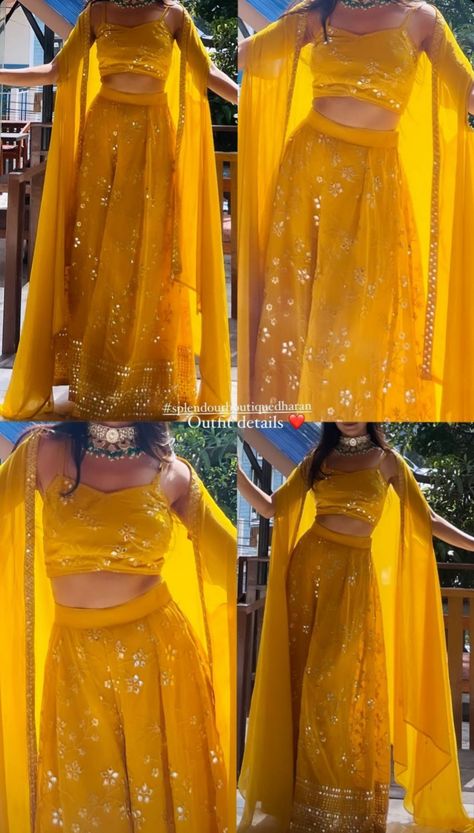 Lehenga Designs For Haldi, Haldi Outfit Ideas Bridesmaid, Haldi Outfits For Bridesmaid, Unique Haldi Outfits, Haldi Outfits For Sister, Haldi Dress Ideas For Sisters, Haldi Dress Ideas, Haldi Ceremony Outfit, Wedding Fits