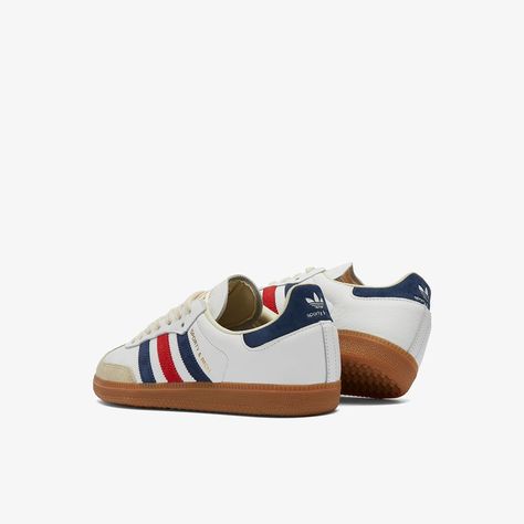 Adidas x Sporty & Rich Samba OG (Ftwr White, Night Indigo & Collegiate Red) | END. Launches Adidas Samba Og, Sneaker Release, Sporty And Rich, Adidas X, Adidas Samba, Blue Adidas, Fall 2024, Usa Flag, Red White Blue