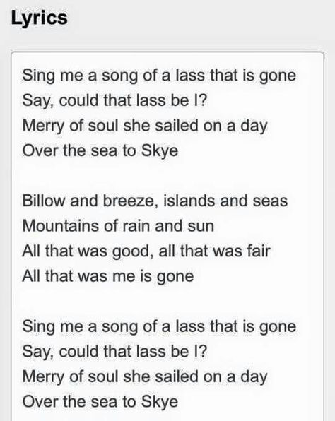 Skye Boat song lyrics Skye Boat Song, Outlander Books, Outlander Quotes, Celtic Heritage, Outlander Book, Violin Music, Cosmic Horror, Blues Guitar, Caitriona Balfe