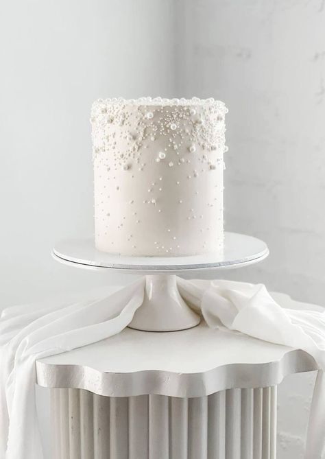 Diamond Wedding Cakes, Elegant Wedding Cake Toppers, Single Tier Cake, Pearl Cake, Wedding Cakes Elegant, 50th Cake, Creative Baking, Simple Cake Designs, Bento Cake