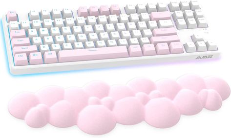 Gaming Keyboard Wrist Rest Pad,Memory Foam Keyboard Palm Rest, Ergonomic Hand Rest,Wrist Rest for Computer Keyboard,Laptop,Mac,Lightweight for Easy Typing Pain Relief-Pink Pink Gaming Room, Sanrio And Friends, Pc Setup Ideas, Office Revamp, Set Up Gamer, White Keyboard, Game Station, Pink Video, Kawaii Decor