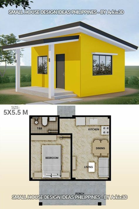 One Bedroom House Plans Simple, Mini House Plans, 2 Bedroom House Design, One Bedroom House Plans, One Bedroom House, Small House Layout, Small House Floor Plans, Shed Plan, House Plan Gallery