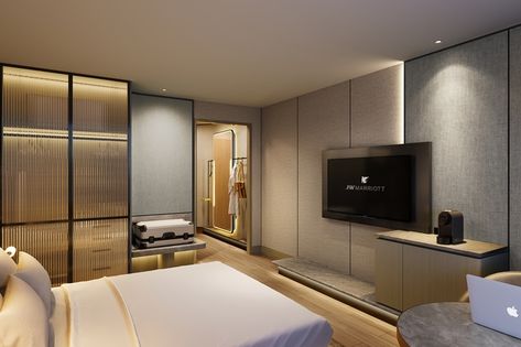 First look at luxury hotel JW Marriott Auckland's $25M refurbishment | Architecture Now Refurbishment Architecture, Marriott Hotels Rooms, Rooms Luxury, Hotel Room Interior, Jw Marriott, Marriott Hotels, Hotel Rooms, Hotel Design, Hotel Room