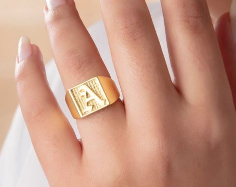 Hey, I found this really awesome Etsy listing at https://www.etsy.com/listing/1093828115/gold-stacking-ring-initial-ring-women Initial Ring Gold, Gothic Alphabet, Signet Ring Silver, Engraved Signet Ring, Mens Ring Designs, Ring Initial, Index Finger Ring, Gold Initial Ring, Signet Rings Women