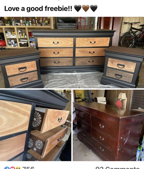 Corner Dresser Ideas, Dresser Makeover Western, Diy Western Dresser Makeover, Redone Furniture Before And After, Western Dresser Ideas, Black Refurbished Dresser, Table Renovation Diy, Western Dresser Diy, How To Upcycle Furniture