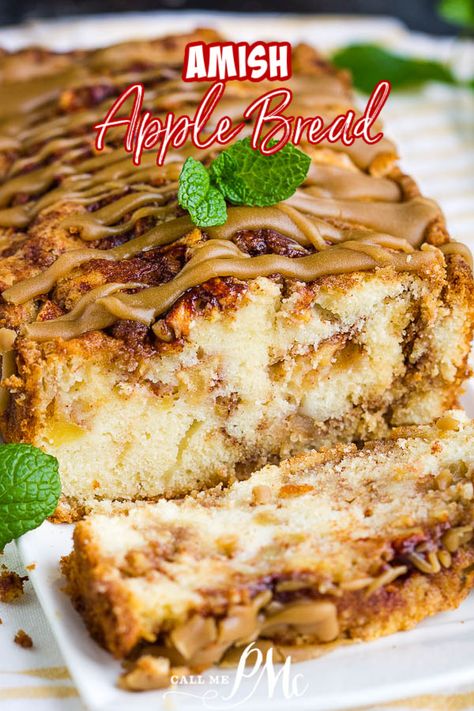 Amish Apple Bread Recipe is loaded with apples and cinnamon and topped with caramel. It's soft, moist, sweet, and delicious, the ultimate fall comfort. Amish Baking, Amish Cinnamon Bread, Best Amish Recipes, Amish Bread Recipes, Friendship Bread Recipe, Amish Food, Cinnamon Baking, Best Apples For Baking, Amish Bread