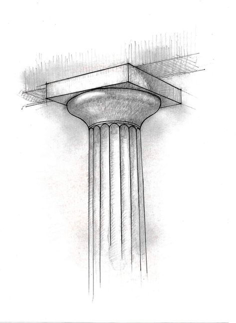 Ancient Greek column and capital in Doric order Doric Column Architecture, Doric Column Drawing, Greek Columns Drawing, Greek Architecture Drawing, Greek Art Drawing, Ancient Greek Drawing, Column Sketch, Coursework Art, Ancient Greek Buildings