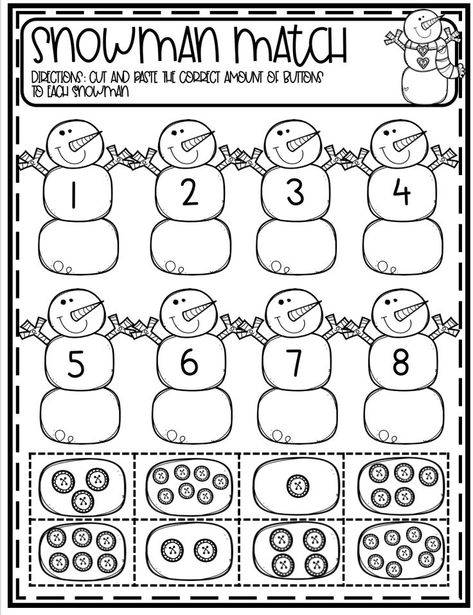 January Preschool Worksheets, Preschool Winter Worksheets, Snowman Math, Winter Worksheet, Winter Math Worksheets, Winter Worksheets, Winter Lesson Plan, Winter Math Activities, Snowman Theme