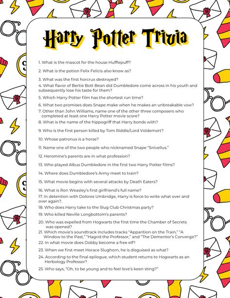 Harry Potter trivia questions with a pair of Harry Potter glasses in the background Harry Potter Trivia Questions, Harry Potter Questions, Harry Potter Weekend, Harry Potter Trivia, Harry Potter Trivia Quiz, Hogwarts Quiz, Harry Potter House Quiz, Harry Potter Activities, Classe Harry Potter