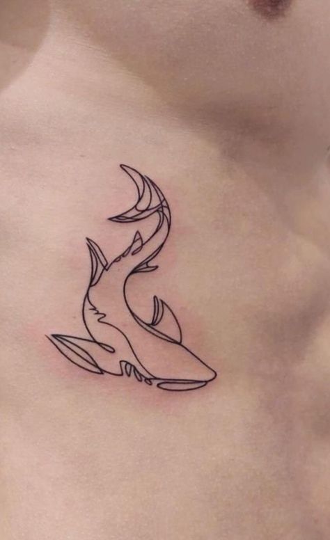 Fineline Shark Tattoo, Grouper Tattoo, Rib Shark Tattoo, Tattoo Ideas Female Shark, Lined Shark Tattoo, Marine Biology Tattoo Ideas, Small Hammerhead Shark Tattoo, Shark Tattoo Aesthetic, Single Line Art Tattoo