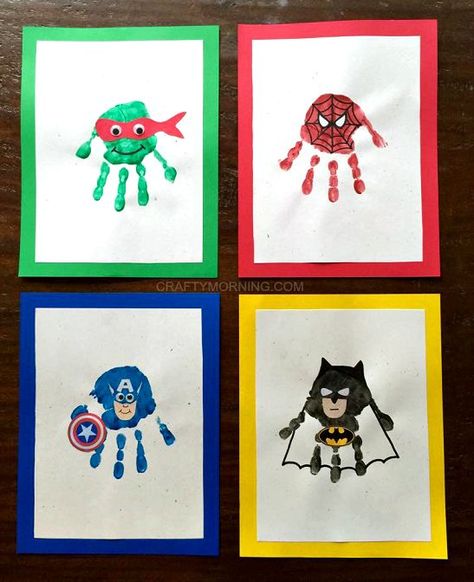 Amazing Superhero Handprint Crafts for Kids (Ninja turtles, spiderman, captain america, batman and more!) - Crafty Morning Superhero Crafts, Footprint Art, Handprint Crafts, Crafts For Boys, Handprint Art, Camping Crafts, Baby Crafts, Toddler Crafts, Art Activities