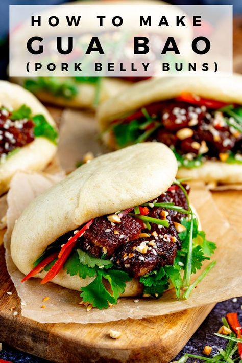 Pork Belly Bao Buns, Pork Belly Bao, Gua Bao, Sticky Pork, Slow Cooked Pork, Pork Belly Recipes, Bao Buns, Pork Buns, Bun Recipe