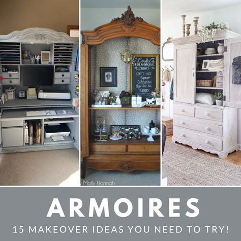 Giving old furniture a makeover is a great way to be creative, save money and help the environment. Check out these genius repurposed armoire ideas for every room in your house! Repurposed Armoire Ideas, Repurposed Armoire, Guest Room Storage, Armoire Ideas, Armoire Repurpose, Furniture Makeover Ideas, Kids Craft Tables, Dark Green Living Room, Wicker House