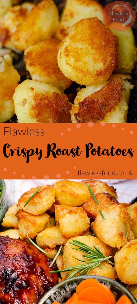 How to make perfect crispy roast potatoes? This easy to follow recipe will give you the best side dish to add to your traditional Sunday roast dinner. Roasted in the oven with rosemary(or your chosen herbs) and couscous which gives it an extra crunch and cooked with goose fat. Roast Potatoes In The Oven, Goose Fat Roast Potatoes, English Roast, Roast Dinner Recipes, Potatoes In The Oven, Sunday Roast Dinner, Best Roast Potatoes, Crispy Roast Potatoes, Roasted Potato Recipes