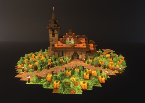 Pams Harvestcraft Minecraft, Minecraft Pumpkin Patch Ideas, Minecraft Fall Ideas, Lava Farm Minecraft, Autumn Minecraft Builds, Pumpkin House Minecraft, Halloween House Minecraft, Pumpkin Patch Minecraft, Halloween Minecraft Houses