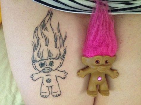 Troll Doll Tattoo, Troll Tattoo, 80s Tattoo, Tatts Ideas, Jack Tattoo, Nerdy Tattoos, Doll Tattoo, Cute Tats, Doll Drawing