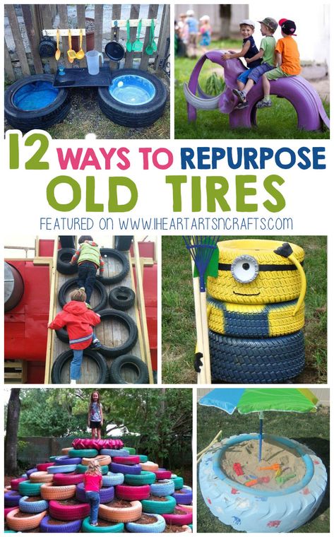 Tyre Ideas For Kids, Repurpose Old Tires, Tire Playground, Repurposed Tire, Outdoor Kids Play Area, Preschool Playground, Reuse Old Tires, Tire Craft, Backyard Kids Play Area