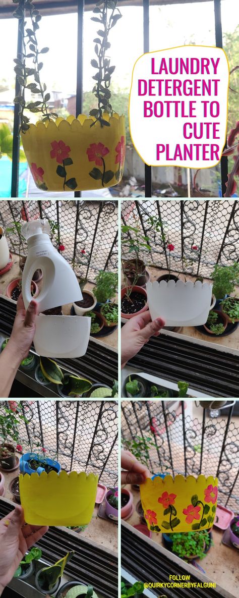 Diy Plant Pots Upcycle, Craft Market Stall Ideas, Detergent Bottle Crafts, Plastic Upcycling, Laundry Detergent Bottle, Reuse Plastic Containers, Cute Planters, Garden 101, Diy Detergent