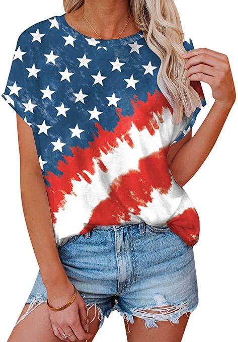 Amazon.com: For G and PL Women's American Flag Loose T-Shirts Tops : Clothing, Shoes & Jewelry American Day, American Shorts, The American Flag, Basic Tops, Summer Wardrobe, Sleeve Cotton, T Shirt Top, Cotton T Shirt, Shoes Jewelry