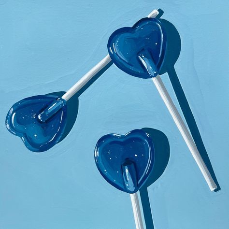 Follow @rachelpatrickart on Instagram for more art :) Lollipop Painting, Blue Lollipop, Heart Lollipop, Foodie Art, Graphic Art Prints, Art Village, Art Paintings For Sale, Blue Candy, Perler Beads Designs