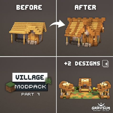 Part 7 of the plains village revamp ModPack! Shepherd / tannery / small house / marketplace. Download This modPack on my patreon! Cool Villager House Minecraft, Redesigned Minecraft Village, Minecraft Village Protection, Renovated Minecraft Village, Minecraft Tannery House, Redone Minecraft Village, Minecraft Shepards House, Simple Minecraft Village Houses, Shepard House Minecraft