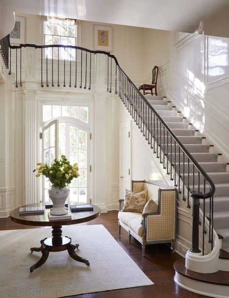 House Interior Stairs, Cathy Kincaid, Colored Kitchen, Foyer Ideas Entryway, Bank Barn, Beautiful Entryways, Staircase Makeover, Stair Case, Casa Vintage