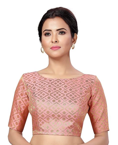 Rose Gold Blouse Designs, Gold Brocade Blouse, Rose Gold Blouse, Pink Saree Blouse, Salwar Design, Sleeveless Blouse Saree, Designer Saree Blouse, Brocade Saree, Best Blouse Designs