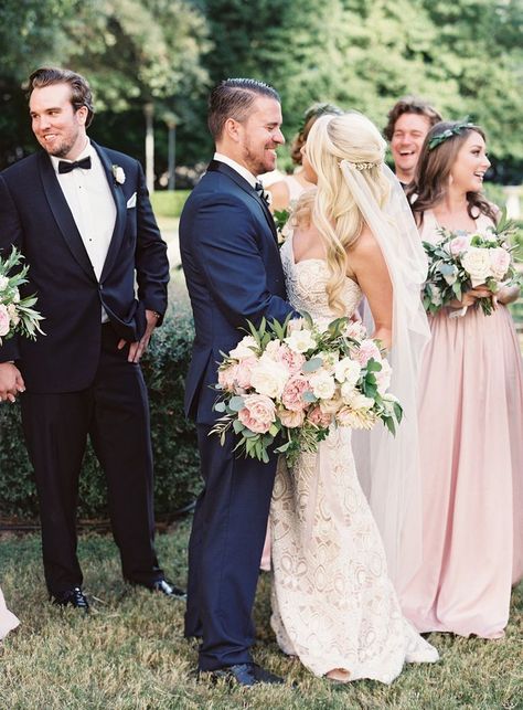 Navy Blue And Blush Wedding, Dallas Garden, Blue Tuxedo Wedding, Blue And Blush Wedding, Wedding Color Combinations, Navy And Blush, Lovely Wedding Dress, Groom Pictures, Amazing Wedding Dress