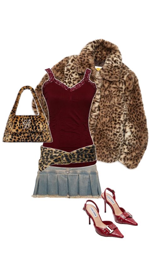 Red leopard print Y2K outfit INSPO Cheetah Print Outfits, Strawberry Outfit, Mcbling Fashion, Red Leopard Print, 2000s Outfit, Leopard Print Outfits, Leopard Outfits, Outfits 2000s, Red Leopard