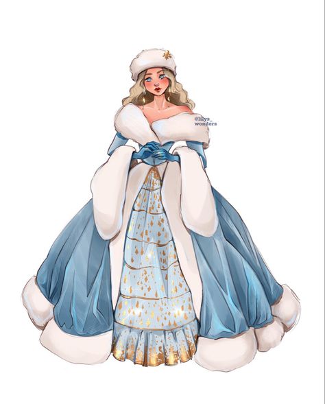 Disney Princess Winter Outfits, Fantasy Winter Outfits Drawing, Winter Clothing Drawing, Winter Dress Drawing, Christmas Oc Drawing, Christmas Outfits Drawing, Christmas Dress Drawing, Christmas Outfit Drawings, Winter Wear Illustration