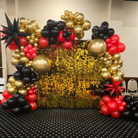 Step into the spotlight! ✨ Our glamorous gold, black, and red balloon arch paired with a shimmering gold backdrop is the perfect setting for the Junior Aboriginal Education Consultative Group Awards Night held at Bathurst RSL tonight. 🎈💫 #EventDecor #BalloonArch #LuxuryEvents #PartyGoals #CelebrationVibes #luluandlottieventstyling #balloongarland #bathurstnsw #AECG #naidocweek2024 Red Black And Gold Balloon Arch, Red Carpet Balloon Arch, Red Balloon Arch, Dorm Party, Valentine Backdrop, Balloon Business, Aboriginal Education, Balloon Tower, Sequin Wall