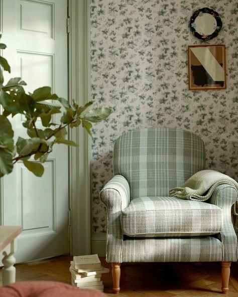 Laura Ashley on Instagram: "Reminiscent of the early days of September, the inviting Autumn Leaves design was first created as a wallpaper print in 1993. Featuring meandering autumnal leaves with thorn stems, this design is perfect to introduce a more natural theme to your home. ⁣ ⁣ 🔎 Autumn Leaves Wallpaper⁣ 🔎 Heritage Collectables Plate⁣ 🔎 Cambridge Chair, Colton Check Sage Green (coming soon) 🔎 Dorset Console Table⁣ 🔎 Dylan Throw" Laura Ashley Living Room, Autumn Leaves Wallpaper, Laura Ashley Home, Wallpaper Print, Leaves Wallpaper, Leaves Design, A Wallpaper, Living Room Shop, Green Rooms