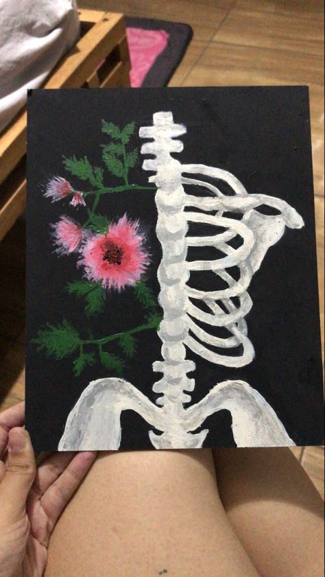 Cool Easy Canvas Paintings, Butterflies In Stomach Painting, Skull Canvas Art, Painting Ideas On Canvas Skeleton, Weird Painting Ideas Easy, Painting Ideas On Canvas Dark Aesthetic, Goth Canvas Paintings, Dark Easy Paintings, Dark Canvas Painting Ideas