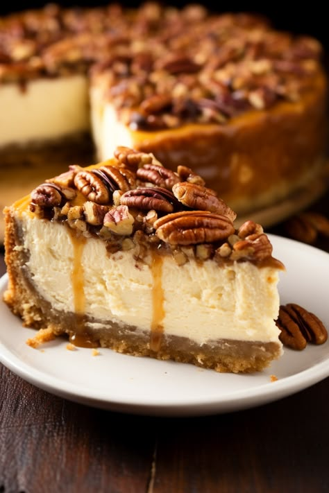 Cheesecake Pecan Pie, Pecan Cheesecake Pie, Cheesecake Pecan, Pecan Cheesecake Recipes, Butter Pecan Cheesecake, Caramel Pecan Cheesecake, Cheesecake Desserts Recipes, Banana Cream Cheesecake, Recipes No Bake