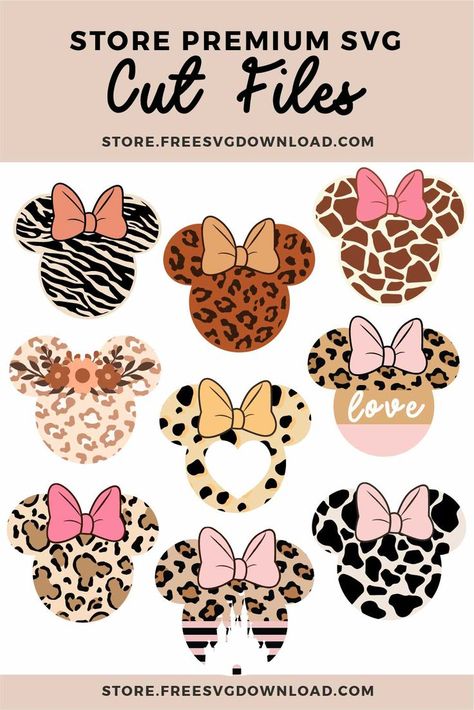 Mickey Mouse Cricut Projects, Leopard Print Cricut Ideas, Mini Mouse Svg, Minnie Mouse Svg Free, Minnie Mouse Cricut Ideas, Animal Kingdom Svg Free, Free Minnie Mouse Svg, Leopard Minnie Mouse Shirt, Disney Animal Kingdom Svg Free