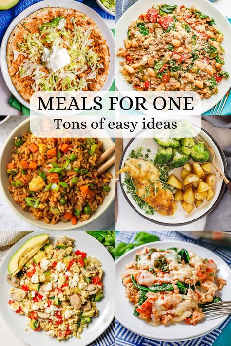 Week Of Meals For One, Meals To Make For One Person, Meal Idea For One Person, One Person Meal Plan, Easy Meals For Single Man, Individual Meal Ideas, 2 Person Meal Plan, Dinner For 1 Recipes, Simple Healthy Meals For Two