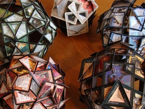 Making Polyhedra From (Magic) Cards: A Guide - With Templates | BoardGameGeek Mtg Wedding, Magic Card Game, Dnd Crafts, Geeky Craft, Nerd Crafts, Magic Crafts, Pokemon Craft, Magic The Gathering Cards, Magic Cards