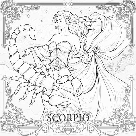 Scorpio Coloring Pages, Aries Coloring Pages, Zodiac Coloring Pages, Digital Colouring, Scorpio Art, Swear Word Coloring Book, Collage Portrait, Swear Word Coloring, Leather Tooling Patterns