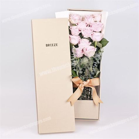 Elegant cardboard packaging long stem rose flower box Flower Delivery Box, Flower Bouquet Boxes, Long Stem Rose, Vegetable Packaging, Flower Shop Decor, Valentines Day Baskets, Diy Bouquet Wrap, Bouquet Box, Flower Box Gift