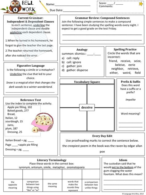 Weekly Warm Up Worksheets for Common Core Skills Practice! ELA