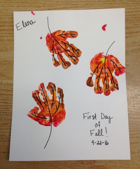 Handprint leaves Infant Group Art Projects, Simple Fall Crafts For Toddlers, Hand Print Leaves, Leaf Handprint Art, September Handprint Art, Fall Crafts For Babies, Handprint Art For Toddlers, Handprint Leaf, Handprint Leaves