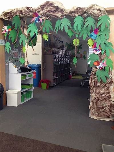 Jungle Theme Classroom Decorations, Rainforest Classroom, Safari Theme Classroom, Rainforest Crafts, Preschool Jungle, Preschool Classroom Setup, Rainforest Activities, Dinosaur Classroom, Jungle Classroom