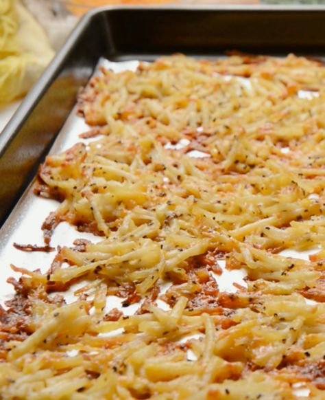 Sheet Pan Hashbrowns?utm_source=12tomatoes Crispy Hashbrowns In The Oven, Sheet Pan Hashbrown Breakfast Bake, Sheetpan Hashbrowns, Hashbrowns In The Oven, Sheet Pan Hashbrowns, Oven Hashbrowns, Golden Potatoes, Tomatoes Recipes, Never Going Back