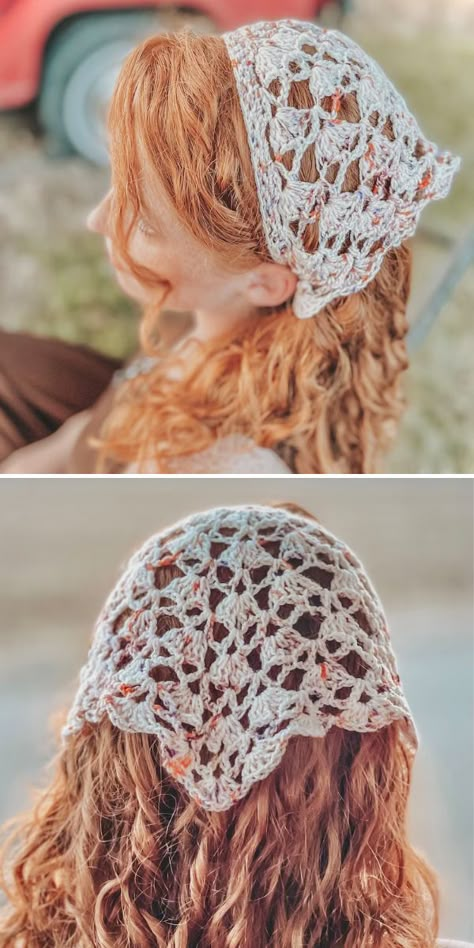 30 Best Free Crochet Bandana Patterns Lacy Crochet Bandana, Crocheted Head Scarf Pattern, Crochet Hair Cover, Crochet Head Kerchief Free Pattern, Crochet Head Covering Pattern, Crochet Beach Accessories, Hair Scarf Crochet, Crochet Kerchief Pattern Free, Crochet Head Scarf Pattern Free