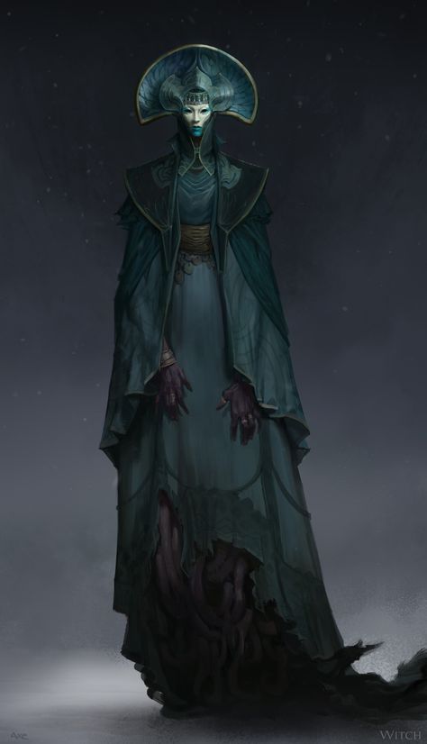 ArtStation - Witch in the mountains. Dark Priestess Art, Scary Witch Art, Dark Priestess Character Design, Witch Illustration Character Design, Dnd Monster Art, Spirit Character Design, Unseelie Queen, Gods Concept Art, Dark Fantasy Witch