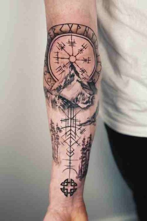 Detailed Viking Tattoo Guide With History, Meanings & Viking Tattoo Symbols - Tattoo Stylist Viking Numbers Tattoo, German Mythology Tattoo, Christian Viking Tattoo, Viking Longship Tattoo, Hunter Tatoos, Danish Viking Tattoo, Thors Hammer Tattoo Vikings, Viking Arm Tattoo For Men, Norse Mythology Tattoo For Women