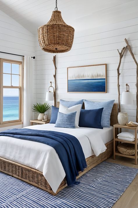 15 Dreamy Modern Coastal Bedroom Designs That Will Make You Want to Wake Up by the Sea – Cabin Nook Masculine Coastal Bedroom, Blue Coastal Bedroom, Florida Beach House Decor, Coastal Bedroom Design, Coastal Room Decor, Modern Coastal Bedroom, Small Bedroom Inspiration, Room Decor Dark, Coastal Room